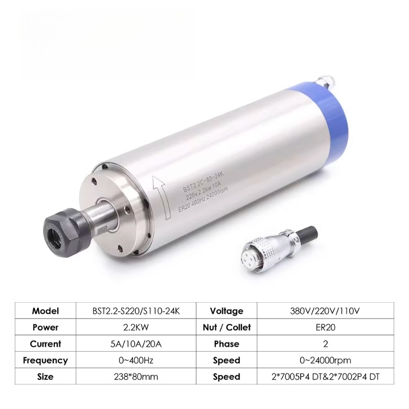 محرك مغزل مبرد بالماء ER20 بقو - مراجعة Water Cooled Spindle وسعره