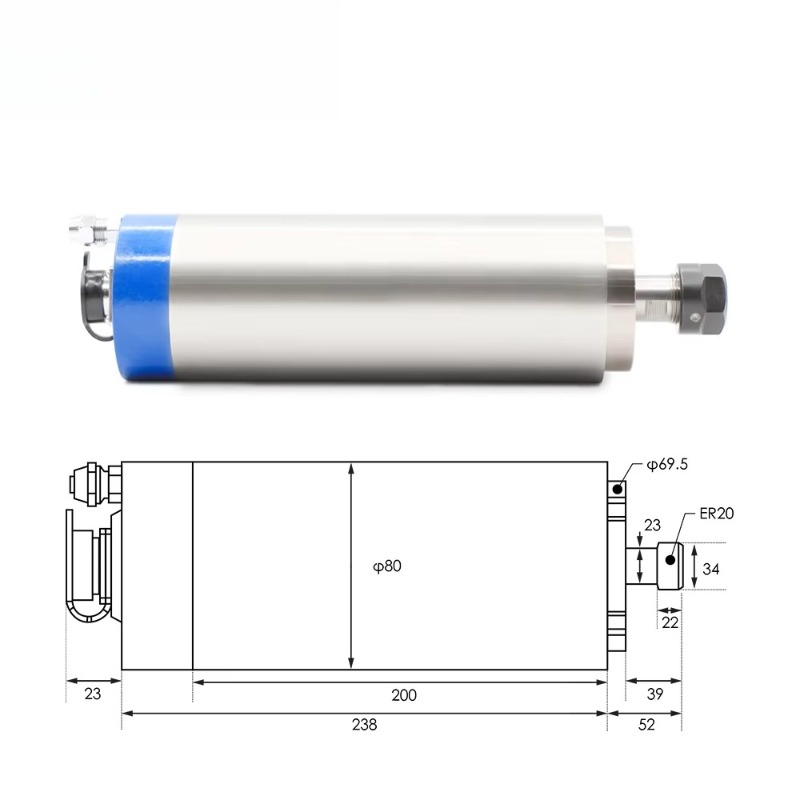 محرك مغزل مبرد بالماء ER20 بقو - مراجعة Water Cooled Spindle وسعره